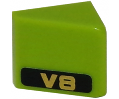 Slope 30 1 x 1 x 2/3 with Gold 'V8' on Black Background Pattern Model Right Side (Sticker) - Set 8147