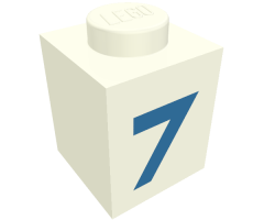 Brick 1 x 1 with Blue '7' Pattern (Bold Font)