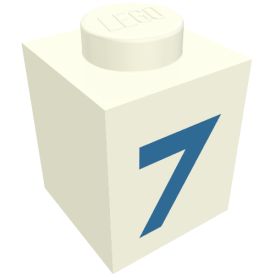 Brick 1 x 1 with Blue '7' Pattern (Bold Font)