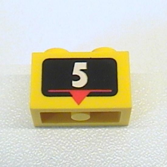 Brick 1 x 2 with White Number 5 Marker Pattern