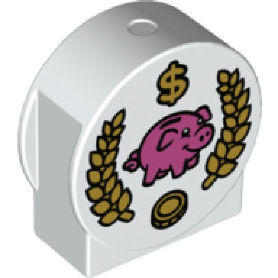 Duplo, Brick 1 x 3 x 2 Round Top, Cut Away Sides with Piggy Bank Pattern