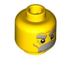 Minifigure, Head Dual Sided Thick Gray Moustache and Eyebrows, Determined / Angry Pattern - Blocked Open Stud