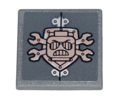 Road Sign 2 x 2 Square with Open O Clip with Copper Crossed Wrenches, Shield, Scribble Cop Head and Rivets Pattern (Sticker) - Set 70840