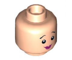 Minifigure, Head Dual Sided Female, Black Eyebrows, Pink Lips, Smile / Concerned Pattern (Wilma Flintstone) - Hollow Stud