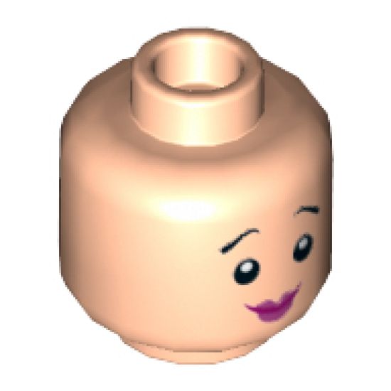 Minifigure, Head Dual Sided Female, Black Eyebrows, Pink Lips, Smile / Concerned Pattern (Wilma Flintstone) - Hollow Stud