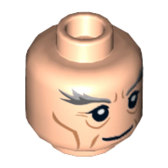 Minifigure, Head LotR Gandalf Thick Gray Eyebrows, Cheek Lines and Wrinkles Pattern - Hollow Stud
