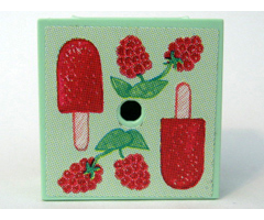 Container Box 3.5 x 3.5 x 1.3 with Hinged Lid with Raspberries and Ice Pop (Freezer / Lollipop / Lolly / Pole / Popsicle / Stick) Pattern (Sticker) - Set 3116