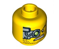 Minifigure, Head Alien with Mechanical Right Eye Green, Scars on Left Cheek, Stubble Pattern - Blocked Open Stud