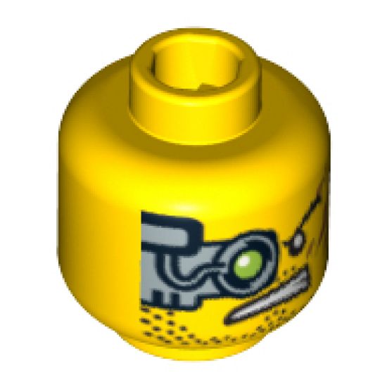 Minifigure, Head Alien with Mechanical Right Eye Green, Scars on Left Cheek, Stubble Pattern - Blocked Open Stud