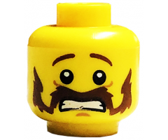Minifigure, Head Moustache Handlebar and Sideburns Brown, Scared Pattern - Blocked Open Stud