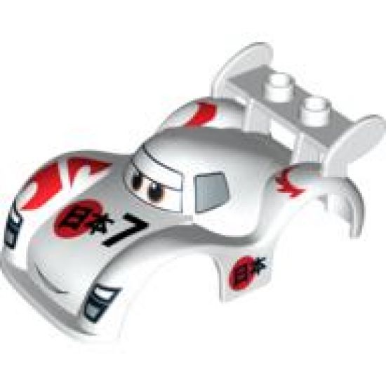 Duplo, Vehicle Car Body 2 Studs on Spoiler Wide Fenders with Cars Shu Todoroki Pattern