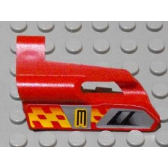 Technic, Panel Fairing #24 Small Short, Small Hole, Side B with Number 3, Air Vents and Orange Checkered Racing Pattern (Sticker) - Set 8650