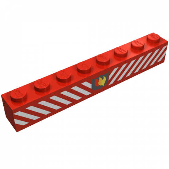 Brick 1 x 8 with Fire Logo Badge and White Diagonal Stripes Pattern