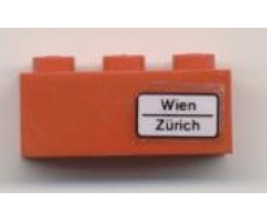 Brick 1 x 3 with 'Wien - Zürich' Pattern on Right Side (Sticker) - Set 7745