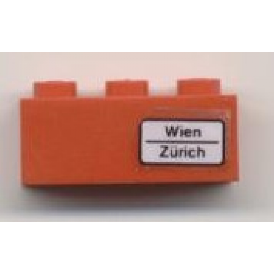 Brick 1 x 3 with 'Wien - Zürich' Pattern on Right Side (Sticker) - Set 7745