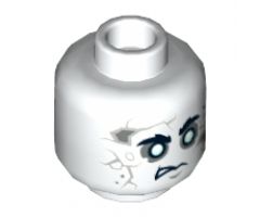Minifigure, Head Alien with PotC Gray Cracks and Spots, Bushy Black Eyebrows, White Eyes, Crooked Frown Pattern - Hollow Stud