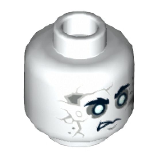 Minifigure, Head Alien with PotC Gray Cracks and Spots, Bushy Black Eyebrows, White Eyes, Crooked Frown Pattern - Hollow Stud