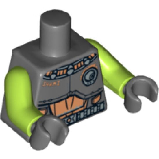 Torso Space Armor with 'SHAMI' and Silver Belt Pattern / Lime Arms / Dark Bluish Gray Hands