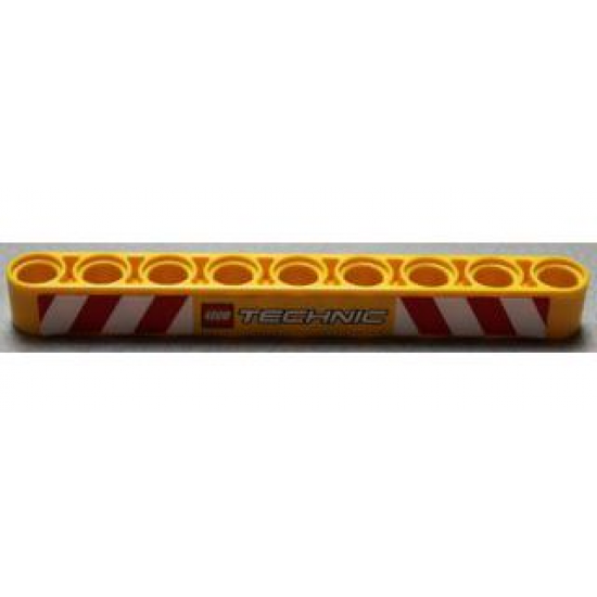Technic, Liftarm 1 x 9 Thick with LEGO TECHNIC Logo and Red and White Danger Stripes Pattern (Sticker) - Set 8292