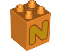 Duplo, Brick 2 x 2 x 2 with Letter N Bright Light Orange Pattern