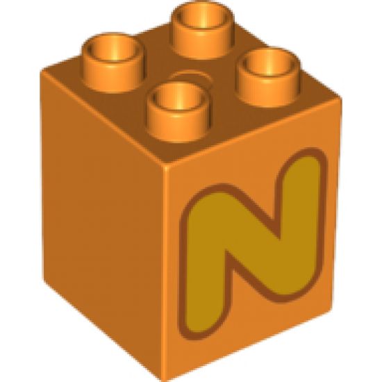 Duplo, Brick 2 x 2 x 2 with Letter N Bright Light Orange Pattern
