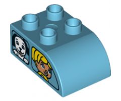 Duplo, Brick 2 x 3 with Curved Top and 2 Windows with Duplo Girl and Dog / Boy and Cat Pattern