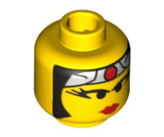 Minifigure, Head Female with Red Lips, Eyelashes, Gray Headband with Red Circle Pattern - Blocked Open Stud