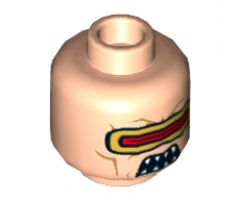 Minifigure, Head Alien Gold and Red Visor, Open Mouth with Fangs Pattern - Hollow Stud