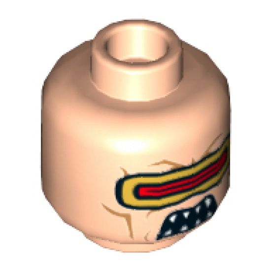 Minifigure, Head Alien Gold and Red Visor, Open Mouth with Fangs Pattern - Hollow Stud