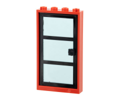 Door, Frame 1 x 4 x 6 with Four Holes on Top and Bottom with Black Door 1 x 4 x 6 with 3 Panes with Trans-Light Blue Glass (30179 / x39c01)