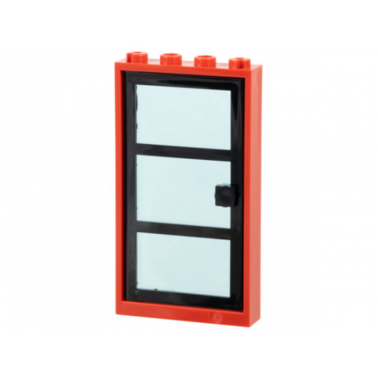 Door, Frame 1 x 4 x 6 with Four Holes on Top and Bottom with Black Door 1 x 4 x 6 with 3 Panes with Trans-Light Blue Glass (30179 / x39c01)