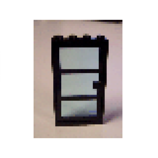 Door, Frame 1 x 4 x 6 with Four Holes on Top and Bottom with Black Door 1 x 4 x 6 with 3 Panes with Trans-Light Blue Glass (30179 / x39c01)