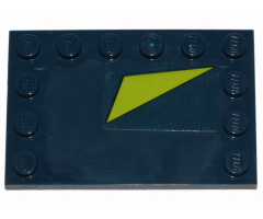 Tile, Modified 4 x 6 with Studs on Edges with Lime Triangle on Dark Blue Background Pattern (Sticker) - Set 70835