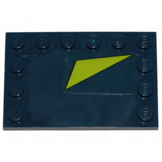 Tile, Modified 4 x 6 with Studs on Edges with Lime Triangle on Dark Blue Background Pattern (Sticker) - Set 70835