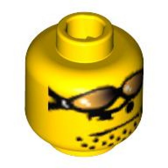 Minifigure, Head Glasses with Orange Sunglasses on Forehead, Stubble Pattern - Blocked Open Stud