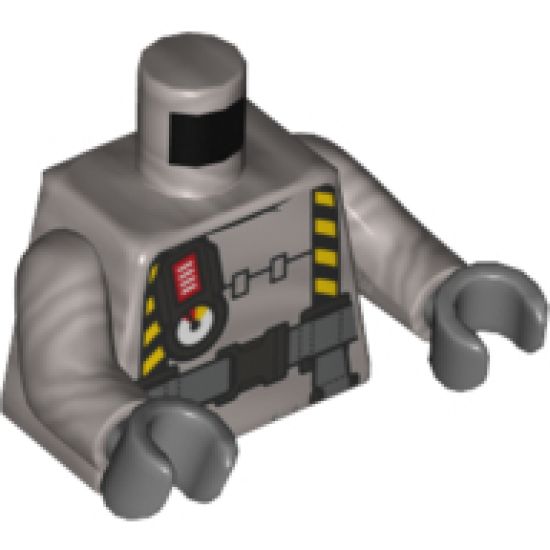 Torso Safety Suit with Gauge, Black and Yellow Straps and Gray Belt with Silver Clasp Pattern / Flat Silver Arms / Dark Bluish Gray Hands