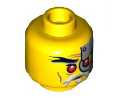 Minifigure, Head Alien with Red Eyes, Head Plates Pattern (Evil Wu) - Hollow Stud