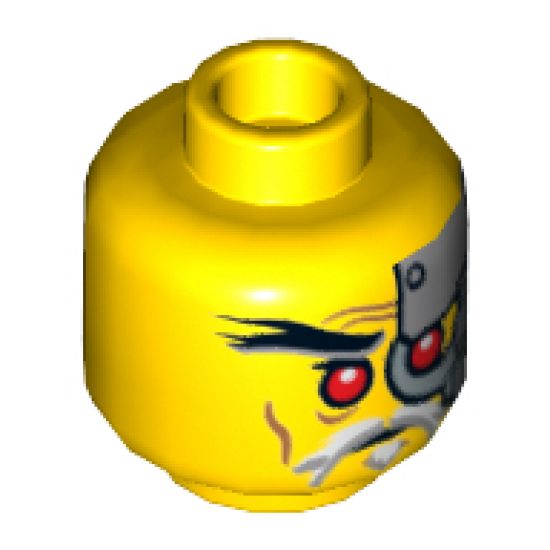 Minifigure, Head Alien with Red Eyes, Head Plates Pattern (Evil Wu) - Hollow Stud