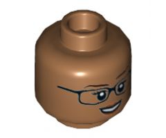 Minifigure, Head Dual Sided Female Glasses, Dark Brown Eyebrows, Dark Orange Lips Happy / Scared Pattern (Allison Miles) - Hollow Stud