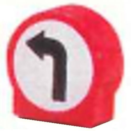 Duplo, Brick 1 x 3 x 2 Round Top Road Sign with Left Turning Arrow Pattern