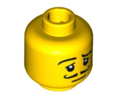Minifigure, Head Moustache Curly, Eyelashes, Pupils, Raised Eyebrow Pattern - Blocked Open Stud