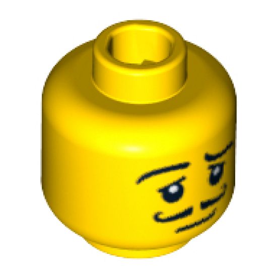 Minifigure, Head Moustache Curly, Eyelashes, Pupils, Raised Eyebrow Pattern - Blocked Open Stud