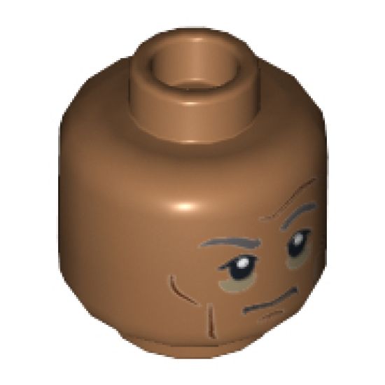 Minifigure, Head Dark Gray Eyebrows, Cheeks, Forehead and Chin Lines, Shadows Under Eyes Pattern (SW First Order Officer) - Hollow Stud