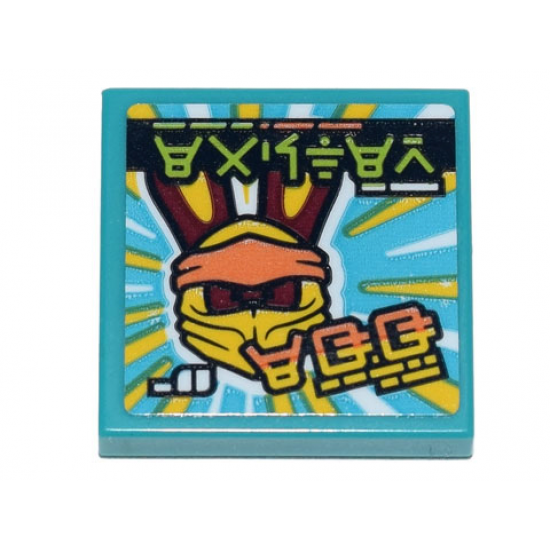 Tile 2 x 2 with Ninjago Logogram 'EASTER EGG' and Reddish Brown Bunny Wearing Yellow and Orange Ninjago Wrap Pattern (Sticker) - Set 71741