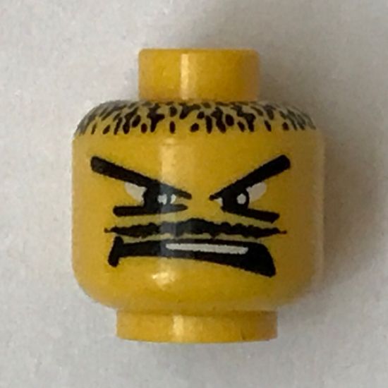 Minifigure, Head Moustache Thin, V Brow Eyes Pattern - Blocked Open Stud