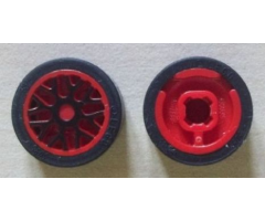 Wheel & Tire Assembly 11mm D. x 6mm with 8 'Y' Spokes with Black Outline Pattern with Black Tire 14mm D. x 6mm Solid Smooth (93595pb03 / 50945)