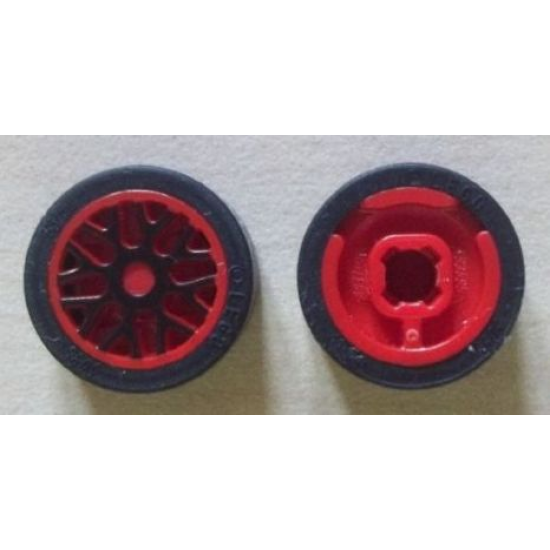 Wheel & Tire Assembly 11mm D. x 6mm with 8 'Y' Spokes with Black Outline Pattern with Black Tire 14mm D. x 6mm Solid Smooth (93595pb03 / 50945)