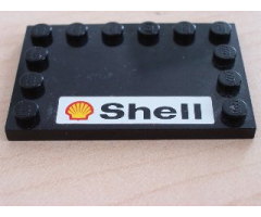 Tile, Modified 4 x 6 with Studs on Edges with Shell Logo & Text Pattern (Sticker) - Set 2556