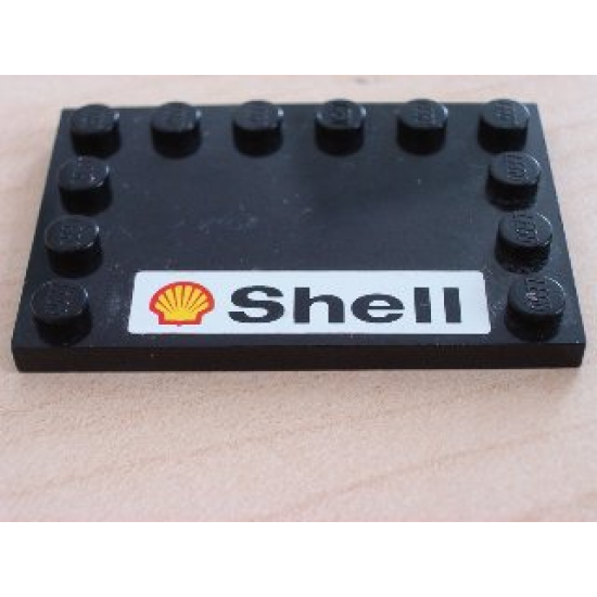 Tile, Modified 4 x 6 with Studs on Edges with Shell Logo & Text Pattern (Sticker) - Set 2556