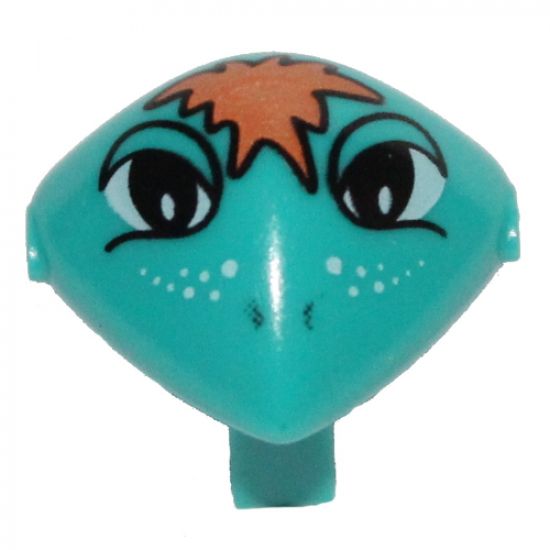 Minifigure, Head, Modified Martian with Clip, Orange Hair and Freckles Pattern